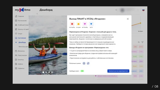 Экран интерфейса «цифрового профиля счастья», сделанного командой на хакатоне be ITMO