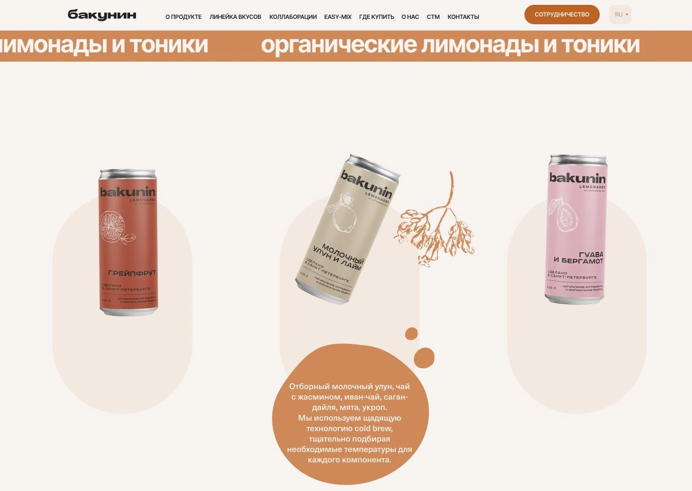 Блок об ингредиентах и технологии напитков Bakunin Drinks